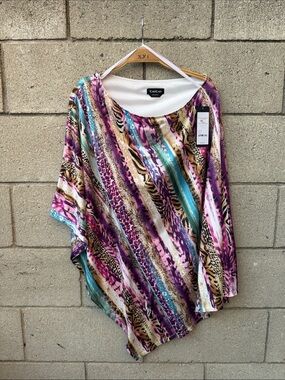 Multicolor Animal Print Asymmetrical Stripe - Purple, Teal, Gold